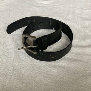 Women's Black Snap on Perforated Laser Cut Studded  Belt Size S/M